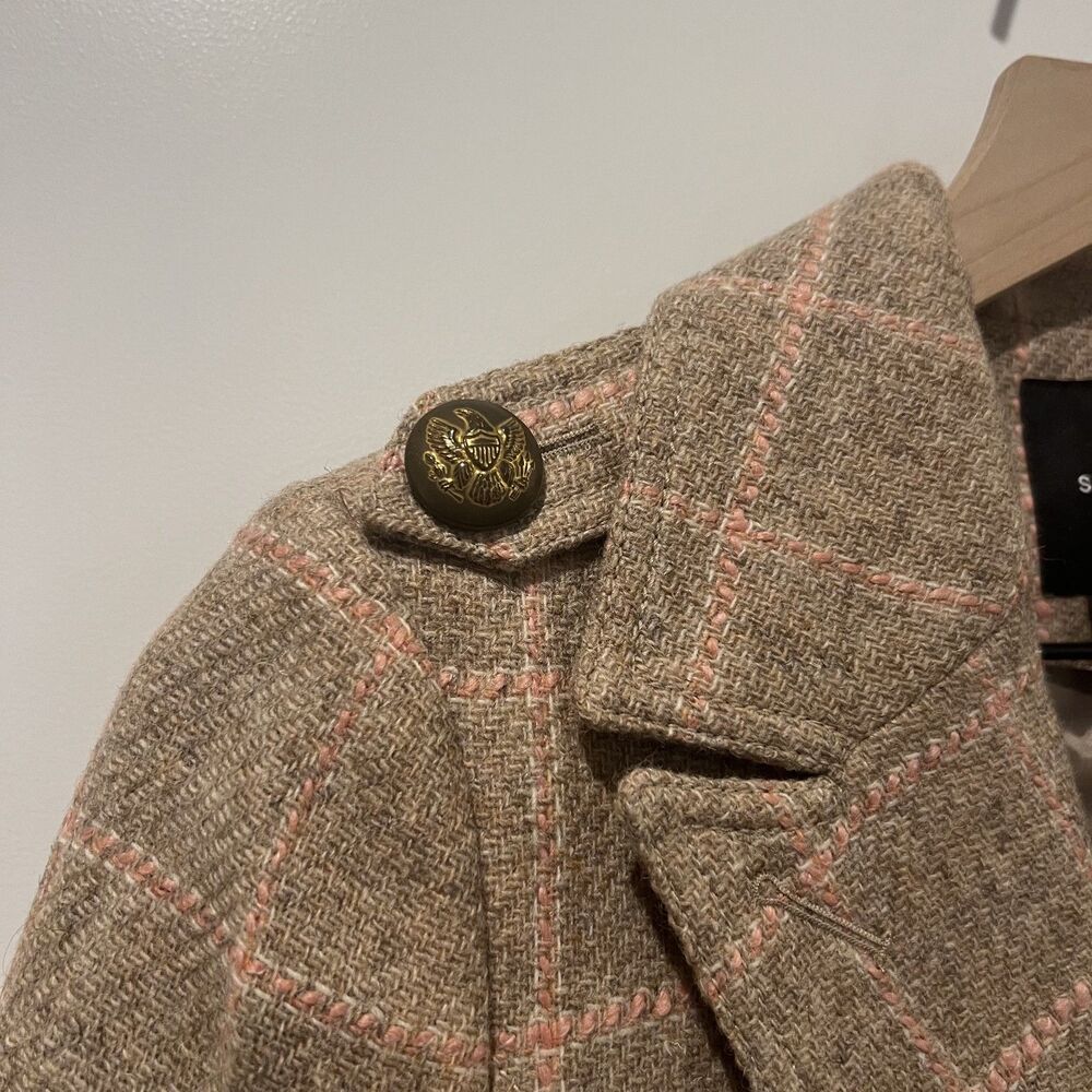 Smythe Virgin Wool Tan & Pink Plaid Print Blazer Women's Size 8 - Picture 9 of 10